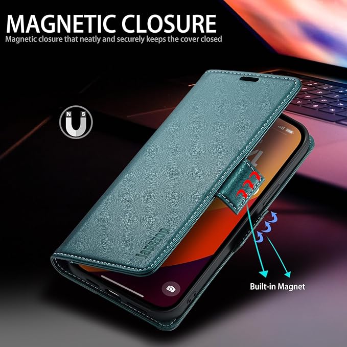 japezop iPhone 15 Plus 5G Wallet Case with [RFID Blocking],Card Holder Kickstand Magnetic,Leather Flip Case Wallet for iPhone 15 Plus 5G 6.7 Inch (Fashion Green)