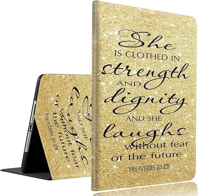 Case for Samsung Galaxy Tab A9+ 11’2023 Model (SM-X210/X216/X218)，Slim Fit Foldable Standing Cover Case with Auto Sleep/Wake，Proverbs 31-25 Bible Verse Gold Sparkles Glitter