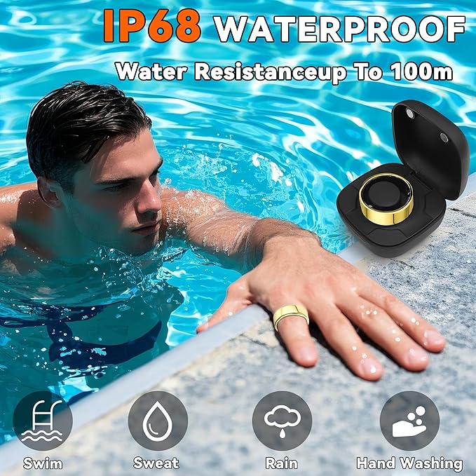 Smart Ring for Women Men with a Black Charging Box,Bluetooth Connection,Health Ring,IP68 Waterproof, Fitness Ring Tracks Heart Rate/Sleep/Steps/Sports Activities/Blood Oxygen(Gold 12)