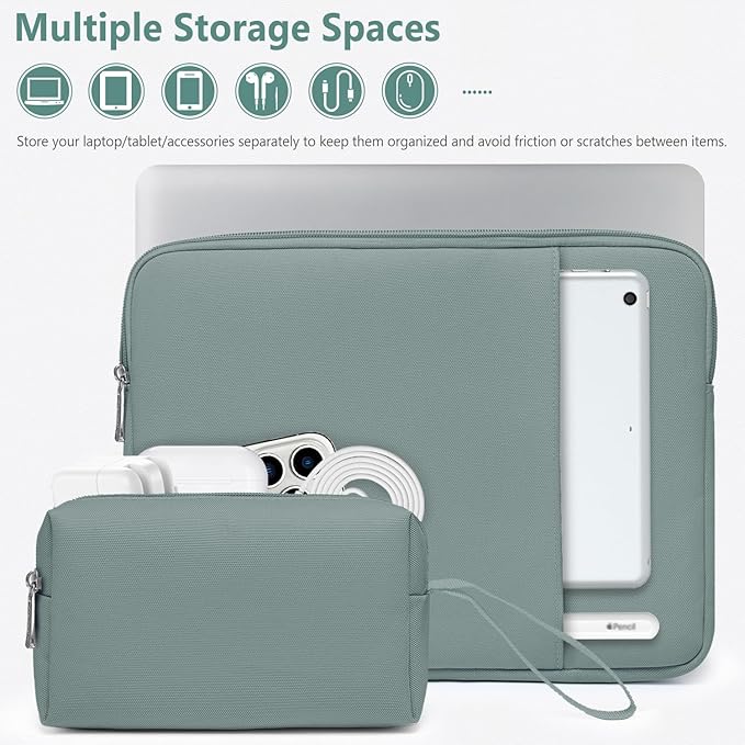 HYZUO 13 Inch Laptop Sleeve Bag Set for MacBook Air 13 M4/M3/M2/M1 2025-2018, MacBook Pro 13 M2/M1 2025-2016, iPad Pro/Air 13, XPS 13, Surface Pro, Notebook Case for 12"-13" Tablet, Ash Blue