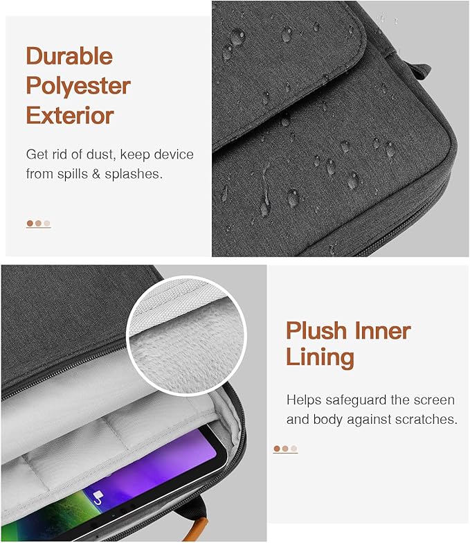 MoKo 9-11 Inch Tablet Sleeve Bag Handle Carrying Case with Shoulder Strap Fits iPad Pro 11 inch,iPad 10th 10.9,iPad 9/8/7th Generation 10.2,iPad Air 5/4th 10.9,iPad 9.7,Tab S8/S9 11", Black & Gray