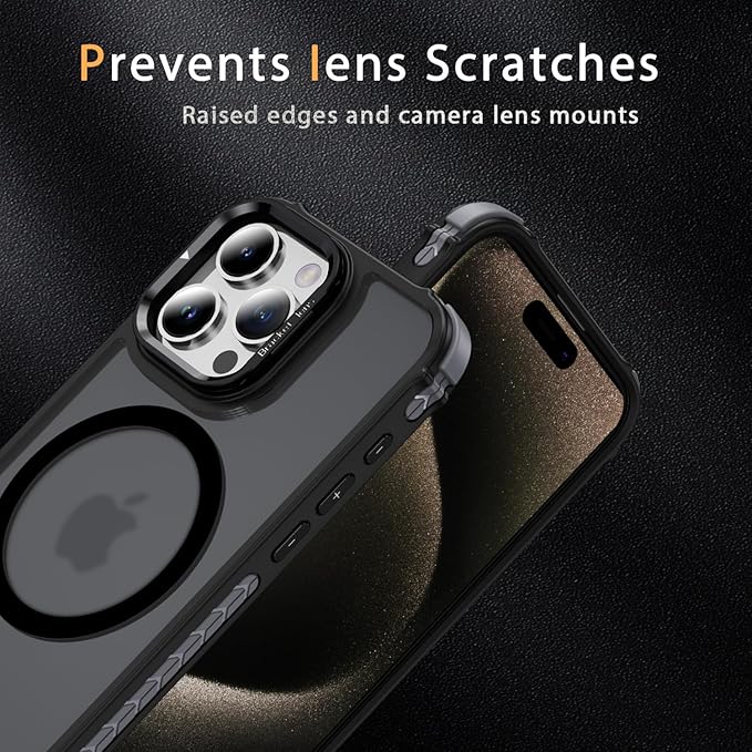 Magnetic for iPhone 15 Pro Case Black with MagSafe Wireless Charging Heavy Duty Military-Grade Shockproof Protection Adjustable Kickstand Slim Matte Anti-Fingerprint Cover Men Women