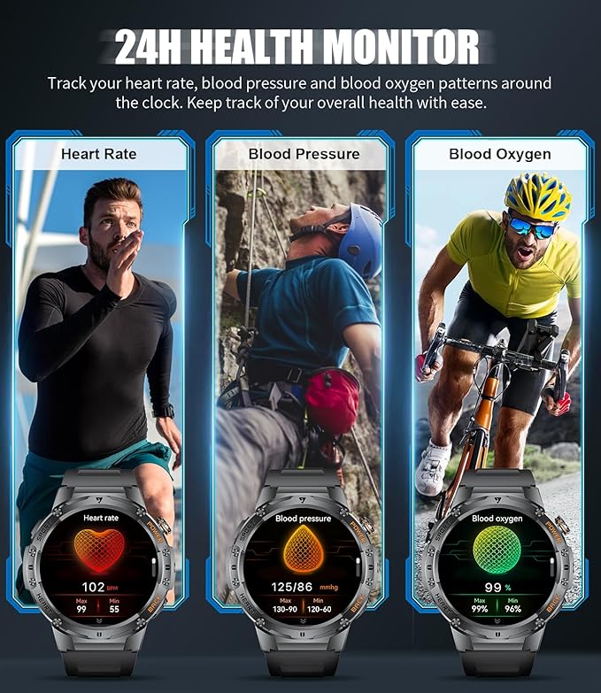 Military Smart Watch for Men, Flashlight 100+ Sports Modes Fitness Tracker Smartwatch, 1.43'' AMOLED Display, 5ATM Waterproof/Sleep Monitor, Mens Smart Watches for Android iOS