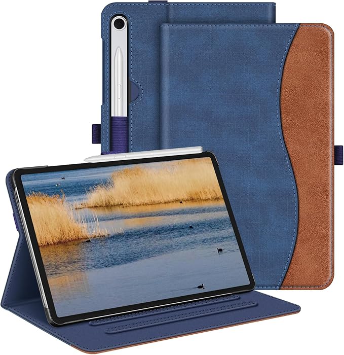 Fintie Case for Samsung Galaxy Tab S10 Lite/ S10 FE/ S9 FE 5G 10.9 Inch/Tab S9 11 Inch with S Pen Holder, Multi-Angle Viewing Protective Cover with Pocket, Auto Sleep/Wake, Denim Blue/Brown