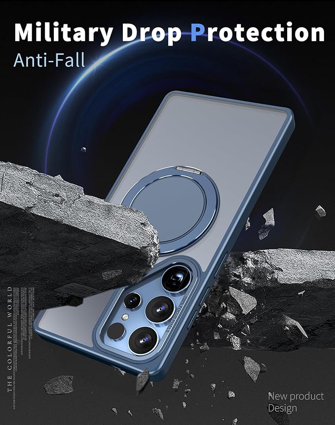 Magnetic Stand Case for Samsung Galaxy S25 Ultra [with 2 Tempered Glass Film] [360° Rotation Magnetic Stand] [Compatible with Magsafe] Military-Grade Drop Protection Case, Blue