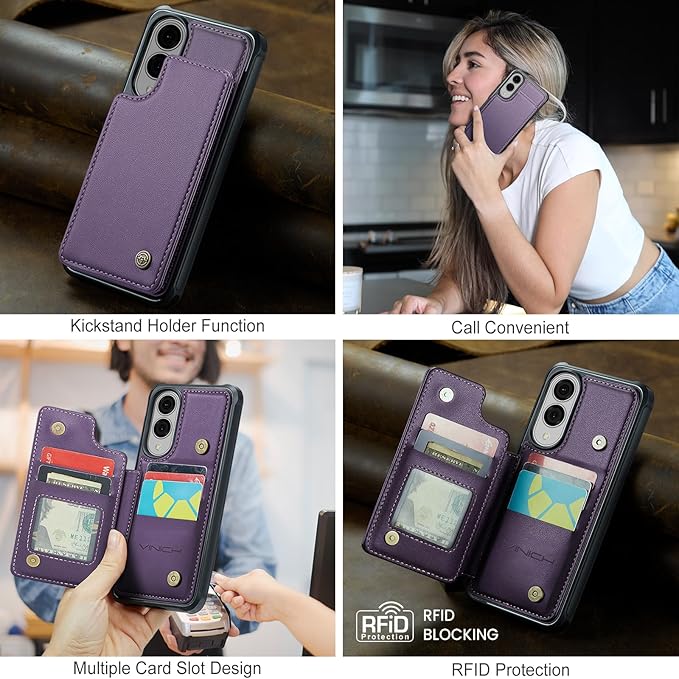 Vinich for Samsung Galaxy S25 Edge Wallet Case with Card Holder, RFID Blocking Credit Slots Kickstand Shockproof Phone Cover for Women Men, Purple