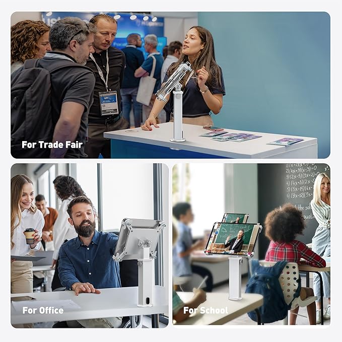 AboveTEK iPad Desk Grommet Mount, Adjustable Tablet Desk Mount with 360° Rotation & 180° Tilt, Fits 9.7"-13" Tablets, Anti-Theft iPad Stand, Heavy-Duty Aluminum Tablet Stand, Perfect for Work (Silver)