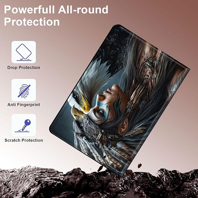 Case for Samsung Galaxy Tab A9 8.7-Inch 2023, Slim PU Leather Stand Cover with Auto Wake/Sleep, Multi-Angle Viewing & Shockproof, Native American Woman