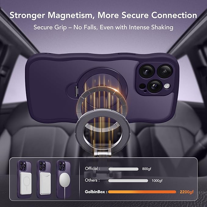 GolbinBox for iPhone 13 Pro Case for Women,[Compatible with Magsafe][360° Spin Magnetic Stand][Cute Wave Edge][Military-Grade Protection] Translucent Matte Phone Case for iPhone 13 Pro, Dark Purple