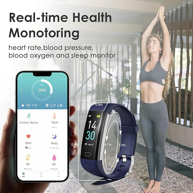 Fitness Tracker for Men and Women,Fitness Watch Waterproof with Activity Tracker and Sleep Monitor,Smart Watch for Android and iOS Phones(Blue)……