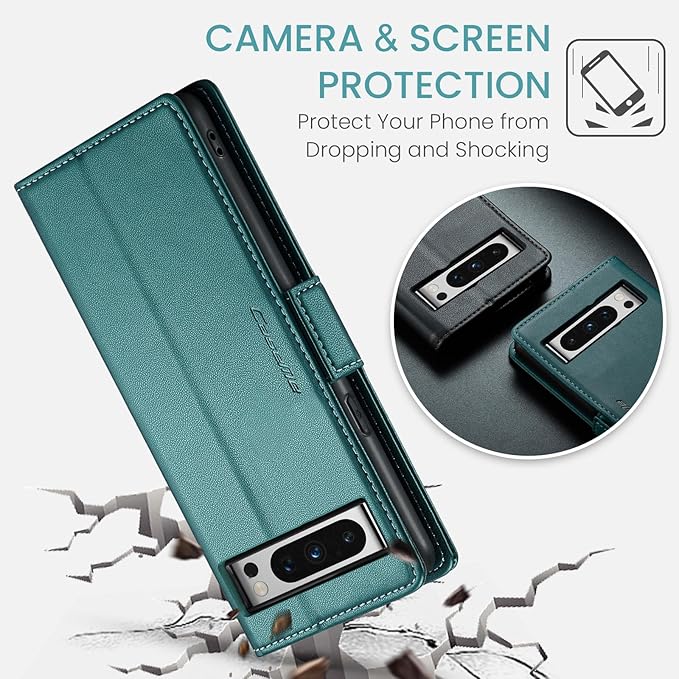 for Google Pixel 8 Pro Case, Premium PU Leather Wallet Case Flip Cover with [RFID Blocking][Card Holder][Stand Function] Shockproof Protective for Google 8 Pro, Blue-Green