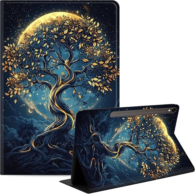 Case for Samsung Galaxy Tab S10 FE/ S9 FE 5G 10.9 Inch/Tab S9 11 Inch, Slim PU Leather Stand Cover with Auto Wake/Sleep, Multi-Angle Viewing & Shockproof, Tree of The Universe