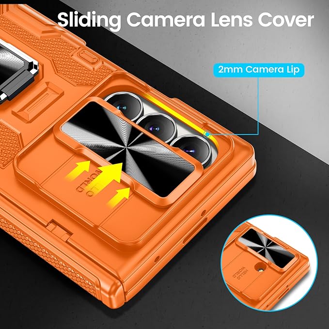 VEGO for Galaxy Z Fold 7 Case with Stand, 360°Ring Magnetic Kickstand & Hinge Protection & Front Screen Protector & Camera Cover & Belt Clip Holster Case for Samsung Galaxy Z Fold 7 5G - Orange