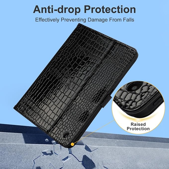 Elegant Case for Samsung Galaxy Tab A9 Plus 11 Inch 2023（Model: SM-X210/X216/X218）, Premium Leather Crocodile Cover | Stand | Card Pockets| Wrist Strap| S Pen Holde for Women Girls(Black)