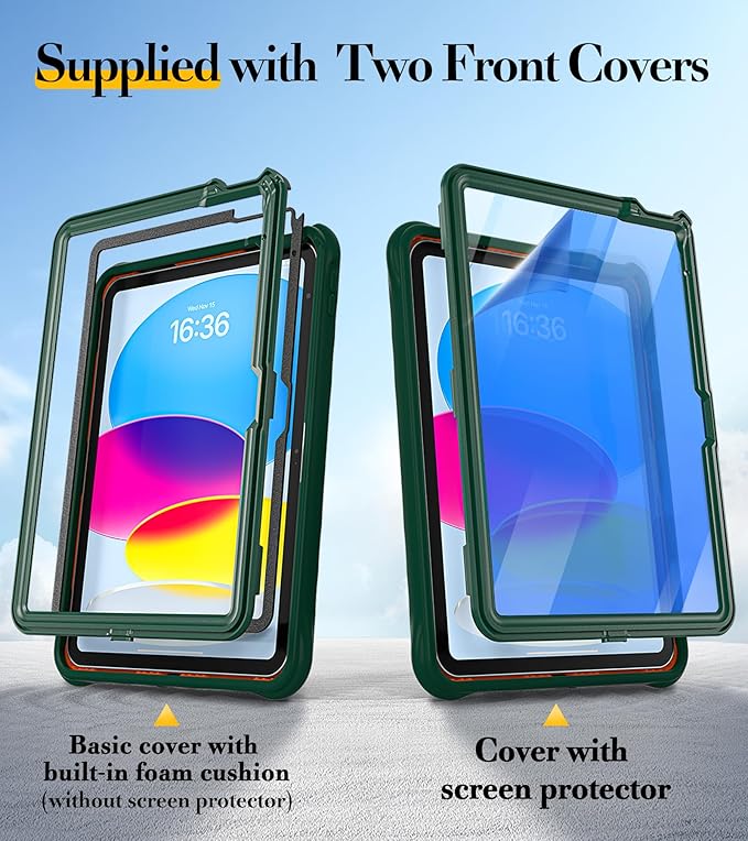 BRAECN Ripple Case for iPad (A16)11th/10th Generation 11/10.9 inch 2025/2022 Zinc Alloy Handle Ring Stand Protective Heavy Duty Screen Protector 360°Rotating 180°Folding Shoulder Strap Full-Body Cover