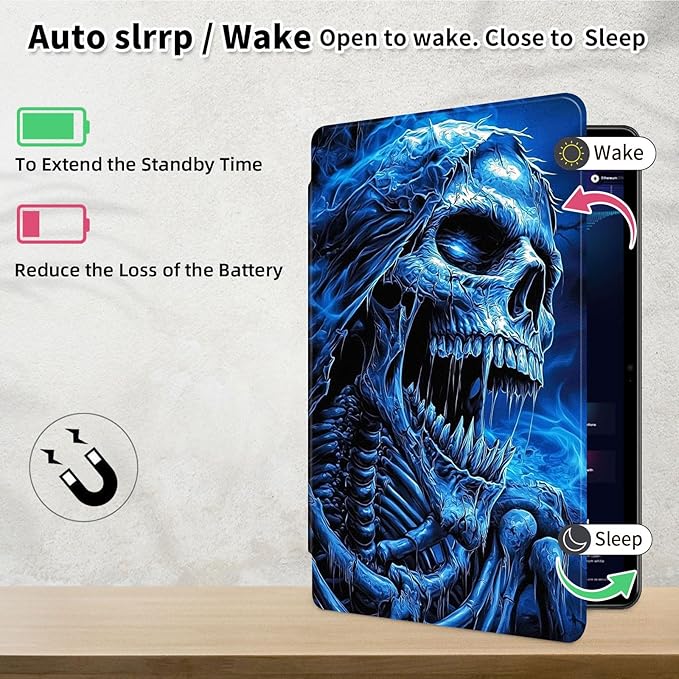Case for 12.4 inch Galaxy Tab S10 Plus Case (2024), Galaxy Tab S9 Plus Case (2023), 360 Degree Rotating Folio Stand Smart PU Leather Cover, Auto Sleep/Wake, Blue Skeleton