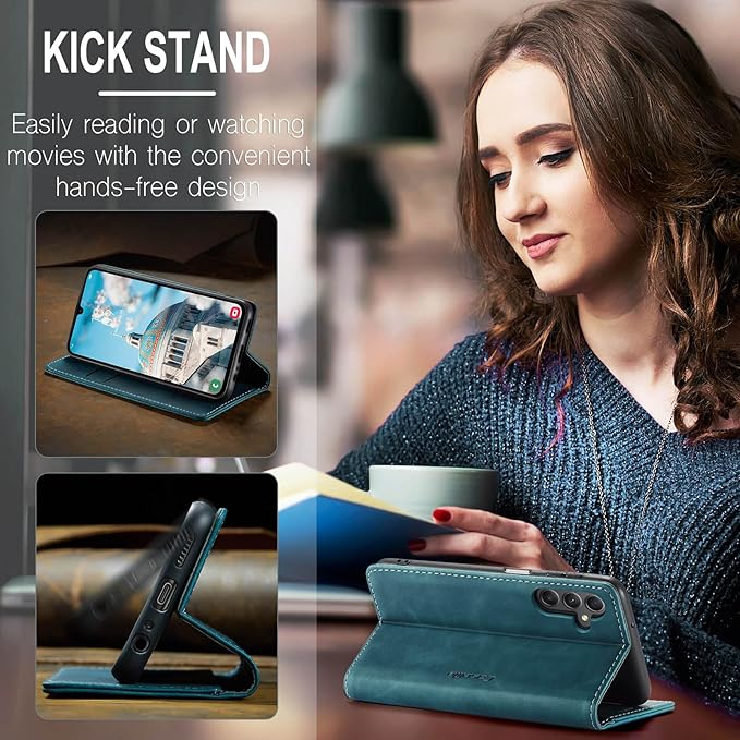 for Samsung Galaxy A15 Case, Flip Wallet Leather Case with Card Holder Magnetic Closure Shockproof Kickstand Protective Phone Cases Cover for Samsung A15,Blue-Green