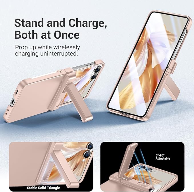 Temdan for Samsung Galaxy Z Flip 7 Case with [Built-in Front Screen Protector] [Kickstand][Hinge Protection][Hard PC] Ultra-Thin Shockproof Protective Phone Case for Galaxy Z Flip 7-Rosegold