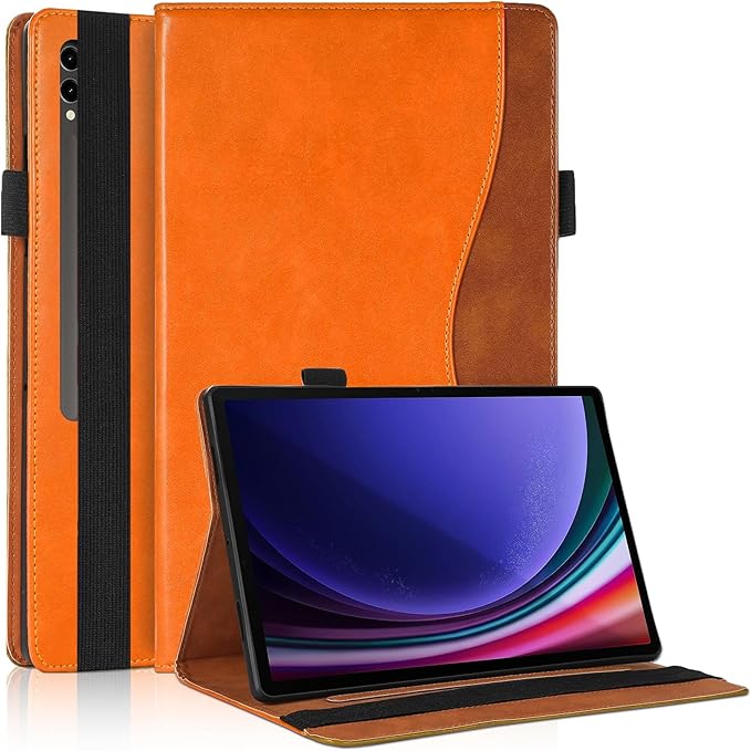 Case for Samsung Galaxy Tab S10 Plus 2024/Tab S9 Plus 2023/S8 Plus 2022/S7 FE 2021/S7 Plus 2020 12.4 inch Business PU Leather Tablet Cover with Card Slot Pen Holder for X820/X810/X800/T970-Orange