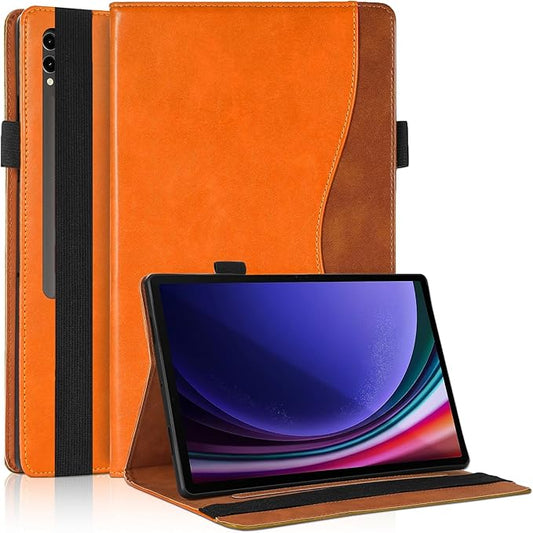 Case for Samsung Galaxy Tab S10 Plus 2024/Tab S9 Plus 2023/S8 Plus 2022/S7 FE 2021/S7 Plus 2020 12.4 inch Business PU Leather Tablet Cover with Card Slot Pen Holder for X820/X810/X800/T970-Orange