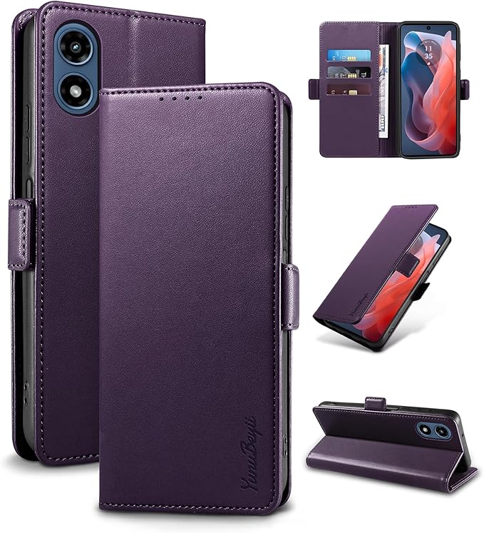 Wallet Flip Case for Moto G Play (2024) - [RFID Blocking] Luxury PU Leather Card Holder Magnetic Phone Cover with Kickstand,Shockproof Protective Case,Purple