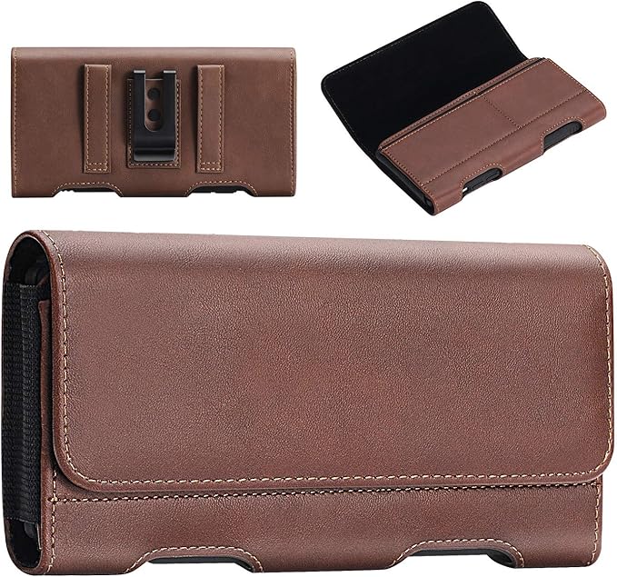 BECPLT for iPhone 17 Pro 17/16/15/14/13/12/11 Pro Holster Case Leather Pouch Case Holster with Belt Clip & Belt Loops with Card Holder for Galaxy S25 S24 S23 S22 S21 5G -Brown