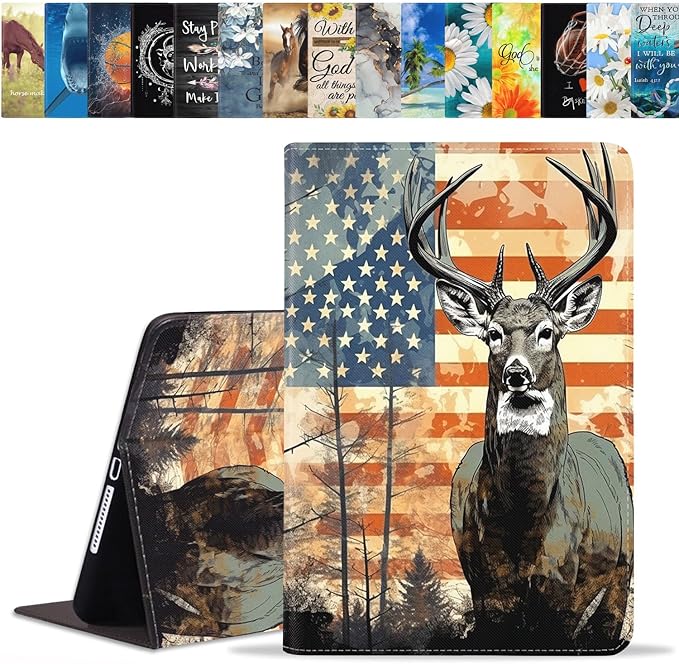 Case for Samsung Galaxy Tab A9 Plus 11 Inch 2023 Model (SM-X210/X216/X218), Slim Lightweight PU Leather Stand Cover with Auto Wake/Sleep, American Flag Deer