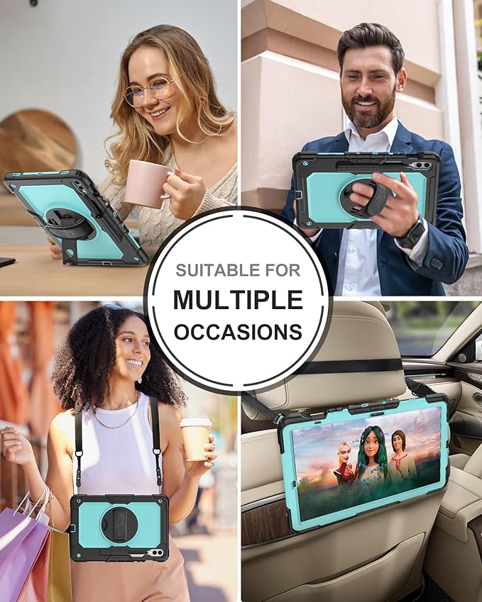 Tablet Case Compatible with Samsung Galaxy Tab S10 Plus 2024/S9 FE+/S9 Plus 5G Case 12.4-inch 2023,with Tempered Glass Screen Protector,Rotating Kickstand, Shoulder Strap (SkyBlue)