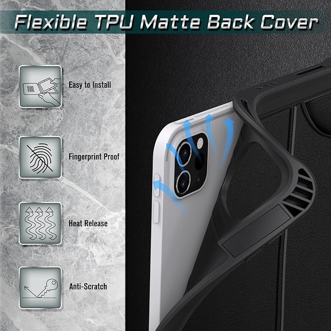 CaseBot Magnetic Stand Case for iPad Pro 11-inch (4th / 3rd Generation) 2022/2021 - Multiple Angles Shockproof Soft TPU Cover w/Pencil Holder, Also Fit iPad Pro 11" 2nd /1st Gen, Black