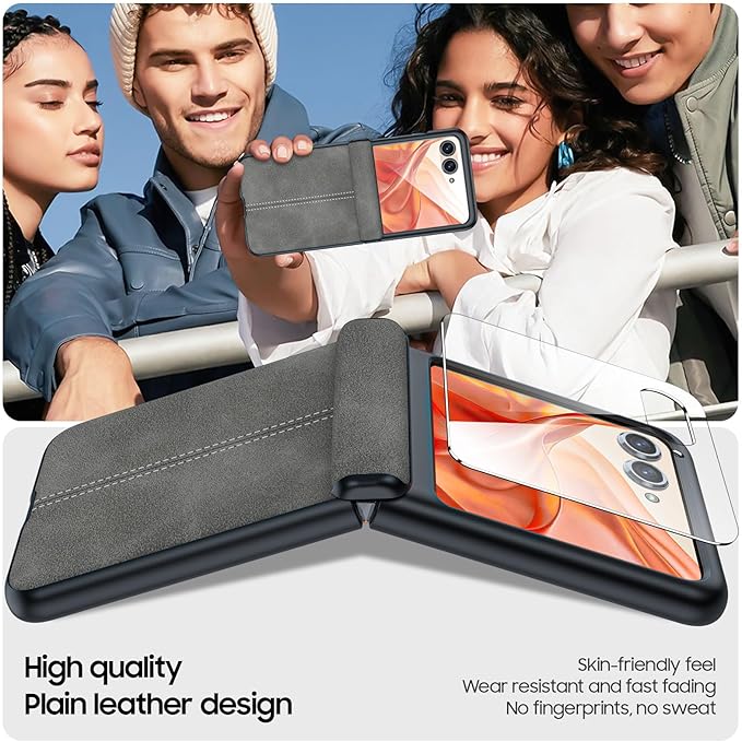 for Motorola Razr 2024 Case/Razr 2025 Case, Built-in Screen Protector & Hinge Protection & Ultra Thin PU Leather Matte PC Shockproof Phone Cover Smartphone Case for Moto Razr 2024/2025(Gray)