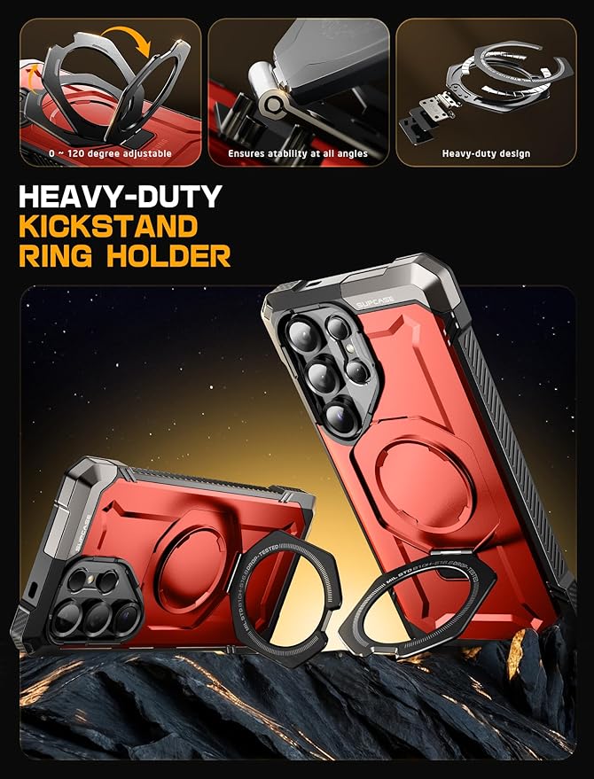 SUPCASE for Samsung Galaxy S25 Ultra Case with Stand (Unicorn Beetle Grip), [S Pen Friendly] [Compatible with MagSafe] [Military-Grade Protection] Magnetic Phone Case for S25 Ultra 6.9 Inch, Ruddy