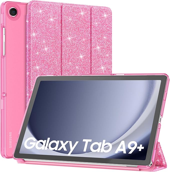 MoKo Case for Galaxy Tab A9+ 11 inch 2023, Slim Stand Protective Smart Cover with Hard PC Translucent Back Shell for Tab A9 Plus Tablet (SM-X210/X216/X218), Auto Wake/Sleep, Shiny Pink