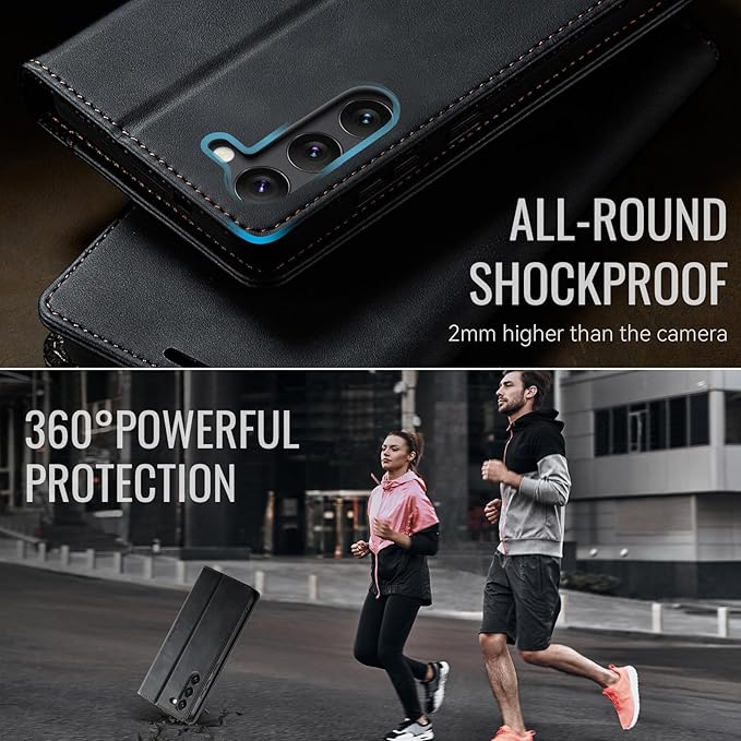 Wallet Case for Samsung Galaxy S23 5G Leather Wallet Flip Cover with Card Holder, Kickstand, Magnetic Closure, RFID Blocking TPU Shockproof Phone Case Compatible with Galaxy S23, Black