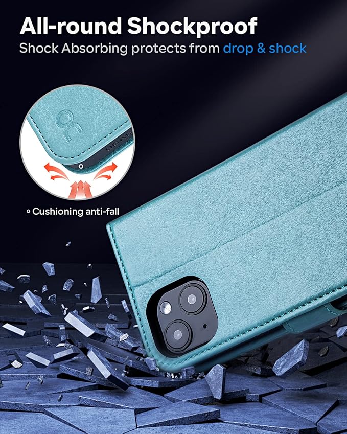OCASE Compatible with iPhone 14 Wallet Case, PU Leather Flip Folio Case with Card Holders RFID Blocking Kickstand [Shockproof TPU Inner Shell] Phone Cover 6.1 Inch 2022 (Mint Green)