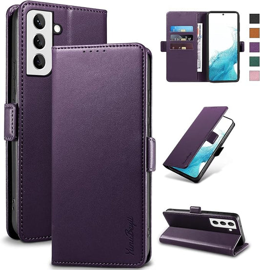 Wallet Flip Case for Samsung Galaxy S22 5G - [RFID Blocking] Luxury PU Leather Card Holder Magnetic Phone Cover with Kickstand,Shockproof Protective Case,Purple