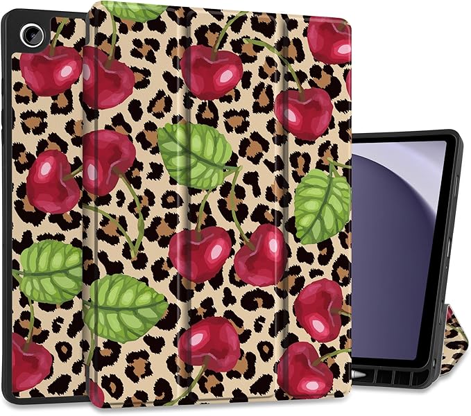 MEEgoodo Case for Samsung Galaxy Tab A9 Plus 11 inch Cover 2024 2023 with S Pen Holder, A9+ Smart Tablet Cases with Leather Trifold Stand+Soft TPU Back Shell+Smart Auto Wake/Sleep,Beige Brown & Cherry