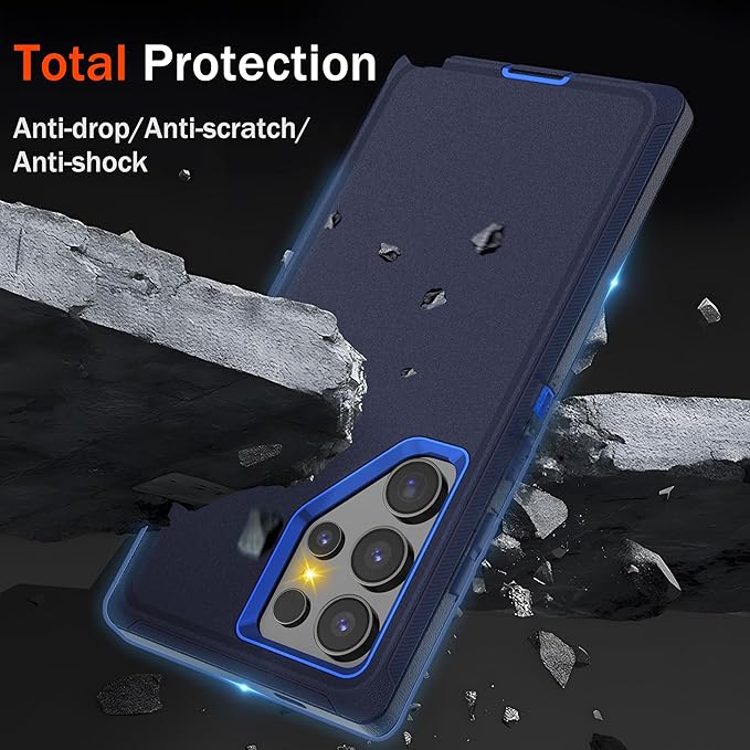 for Samsung Galaxy S24 Ultra Case with [2 Pack] HD Screen Protector, [Military-Grade] Shockproof Dust/Drop Proof 3-Layer Full Body Protection Heavy Duty Case for S24 Ultra, Navy