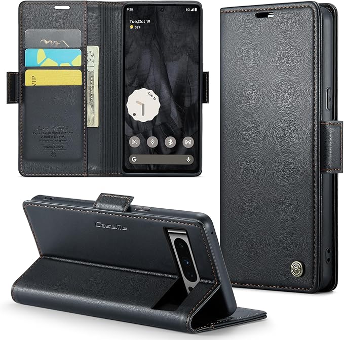 for Google Pixel 8 Pro Case, Premium PU Leather Wallet Case Flip Cover with [RFID Blocking][Card Holder][Stand Function] Shockproof Protective for Google 8 Pro, Black