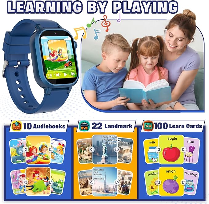 Vakzovy Kids Waterproof Smart Watch Boys Gift Age 4-12, Kids Watch with 39 Games Video Camera Music Player Alarm Clock Pedometer Calculator Habit Tracking Birthday Gift for 6 7 8 9 Year Olds Boys