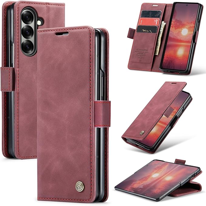 Wallet Case for Samsung Galaxy Z Fold 7 Leather Wallet Flip Cover with Card Holder, Kickstand, Magnetic Closure, RFID Blocking TPU Shockproof Phone Case Compatible with Galaxy Fold 7, Red