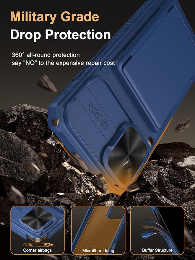 Vihibii for iPhone 16 Plus Wallet Case with Card Holder (4 Cards) [RFID Blocking] & Slide Camera Cover & Raised Edges Protect Screen, Shockproof Rugged Phone Cover for iPhone 16 Plus 6.7" 2024, Blue