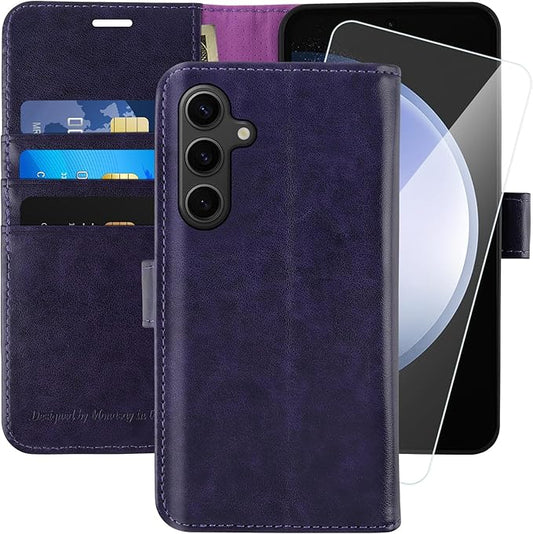 MONASAY Wallet Case Fit for Samsung Galaxy S23 FE 6.4 inch 5G,[RFID Blocking] Flip Folio Leather Cell Phone Cover with Credit Card Holder, Purple