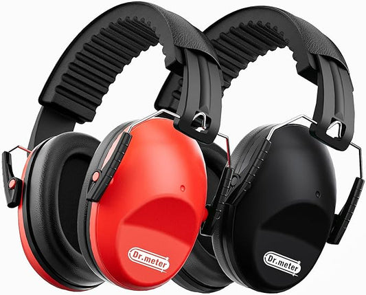 Dr.meter Ear Muffs for Noise Reduction: EM100 27.4 NRR Kids Noise Cancelling Headphones with Adjustable Headband - Kids Ear Protection for Monster Truck Derby Firework - 2 Packs, Black & Red