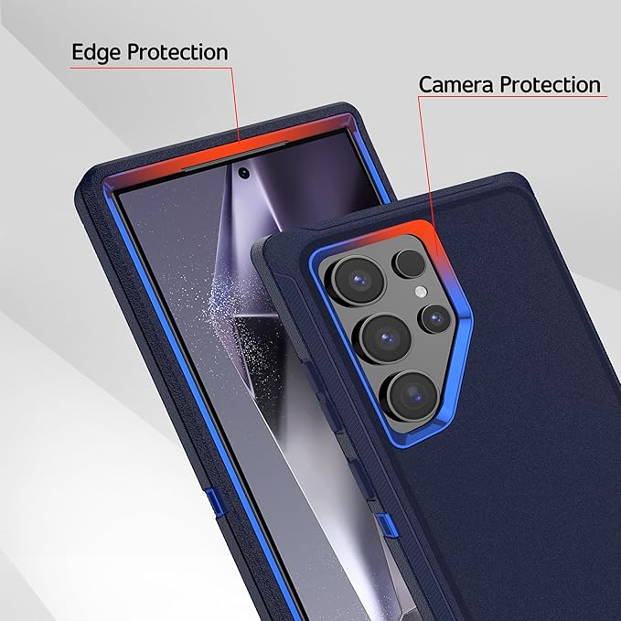 for Samsung Galaxy S24 Ultra Case with [2 Pack] HD Screen Protector, [Military-Grade] Shockproof Dust/Drop Proof 3-Layer Full Body Protection Heavy Duty Case for S24 Ultra, Navy