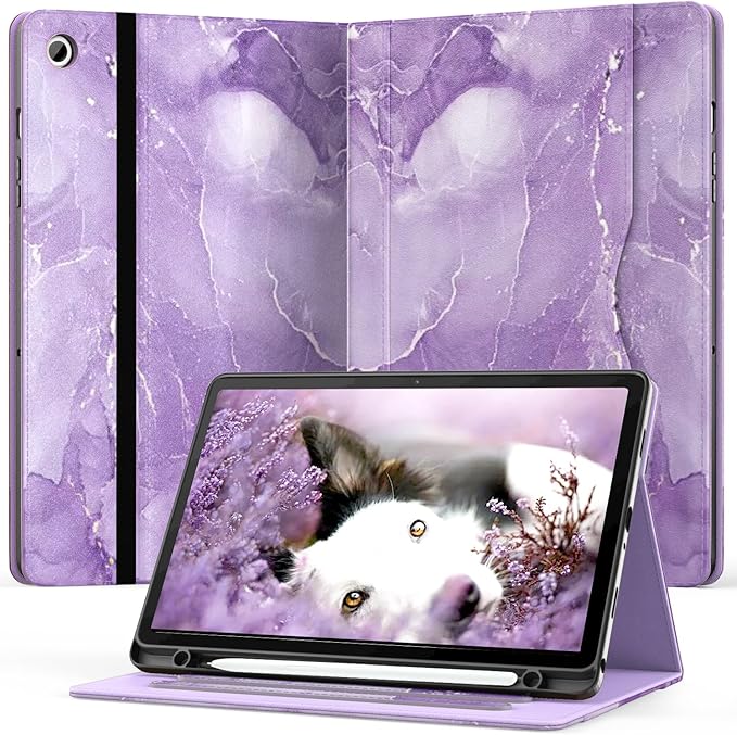 OKP Case for Samsug Galaxy Tab A9+ Plus 11 inch 2024(SM-X210/X216/X218), PU Leather Folio Cover with Multi-Angle Stand//Pen Holder, Auto Wake/Sleep Case for Galaxy A9+ 11" Tablet (Marble Purple)