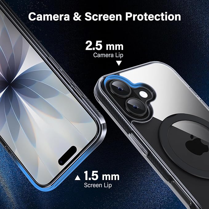 Magnetic Case for iPhone 17 - [Built-in Invisible Stand] [Compatible with MagSafe] [Military Grade Drop Protection] Anti-Yellowing Hard Back Silicone Edge Cover, 6.3", Clear Black