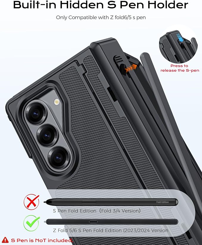 for Samsung Galaxy Z Fold 5 Case with S Pen Holder & Privacy Screen Protector & Kickstand & Hinge Protection, Full Body Cover Hard Non-Slip Shockproof Case for Galaxy Z Fold 5 (Black)