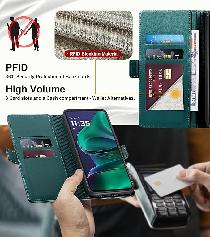 Wallet Flip Case for Moto G Stylus 5G (2025) - [RFID Blocking] Luxury PU Leather Card Holder Magnetic Phone Cover with Kickstand,Shockproof Protective Case,Green