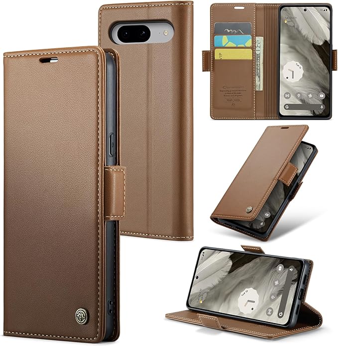 for Google Pixel 8 Case, Premium PU Leather Wallet Case Flip Cover with [RFID Blocking][Card Holder][Stand Function] Shockproof Protective for Google 8, Brown