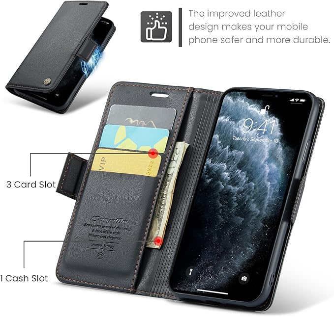 for iPhone 11 Pro Max Case, Premium PU Leather Wallet Case Flip Cover with [RFID Blocking][Card Holder][Stand Function] Shockproof Protective for iPhone 11 Pro Max, Black